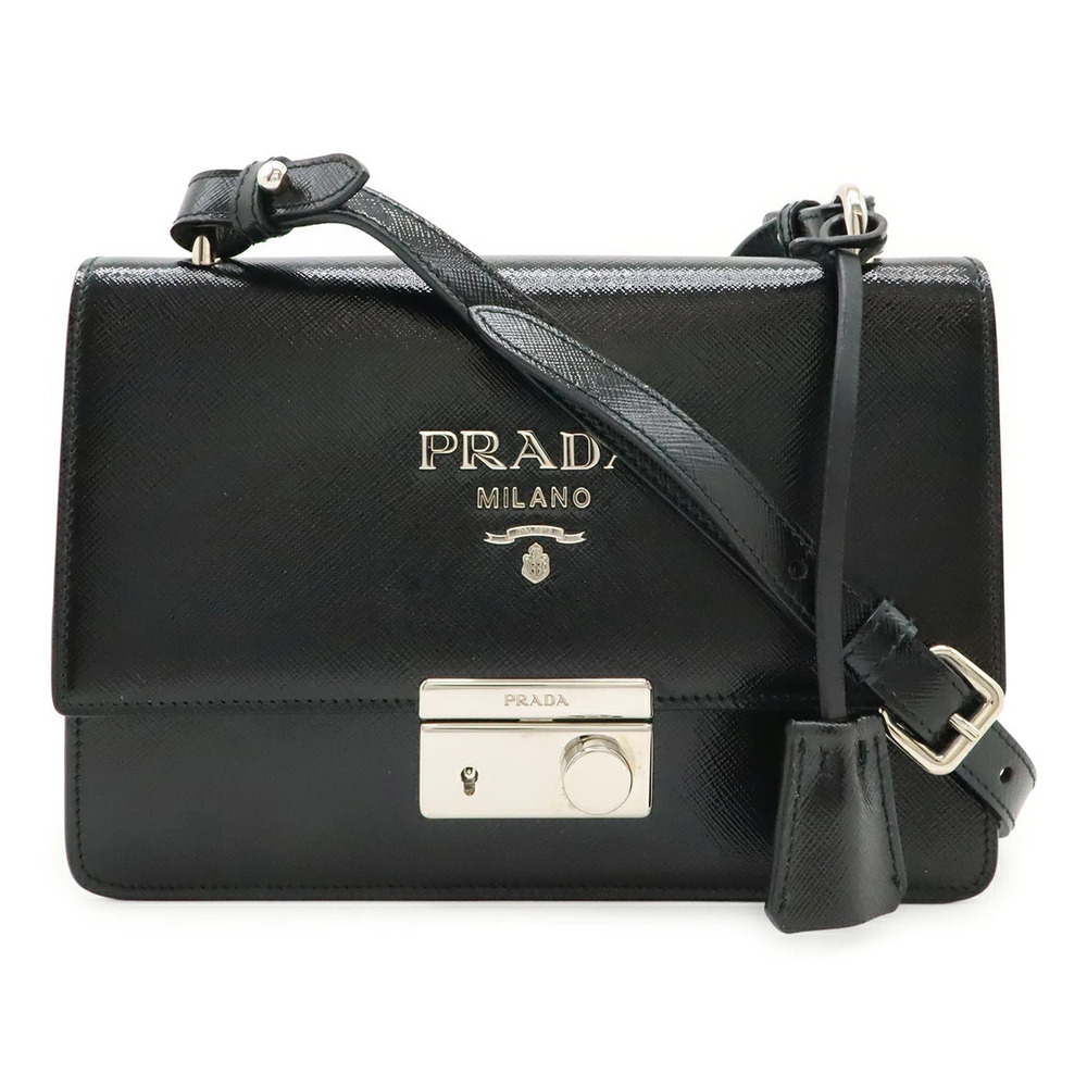 Prada Crossbody Bag Clutch Enamel Patent Vernis Leather NERO Black
